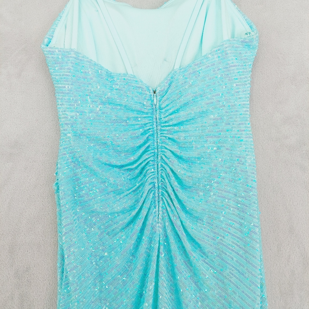 New MORGAN & CO. Aqua Marine Spaghetti Straps Evening/Cocktail Maxi Dress P6106 - Picture 7 of 12